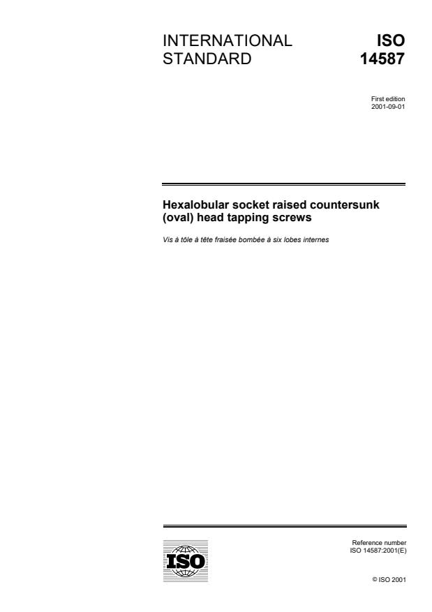 ISO 14587:2001 - Hexalobular socket raised countersunk (oval) head tapping screws