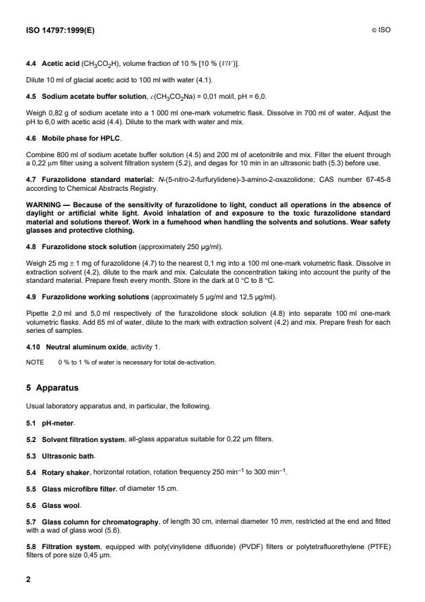 ISO 14797:1999 ISO 14797:1999 - Animal feeding stuffs -- Determination of furazolidone content -- Method using high-performance liquid chromatography - Page 4 preview