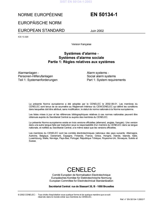 EN 50134-1:2003 (FR)