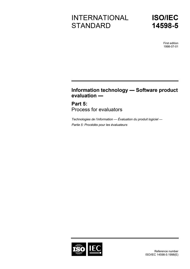ISO/IEC 14598-5:1998 - Information technology — Software product evaluation — Part 5: Process for evaluators
Released:7/2/1998