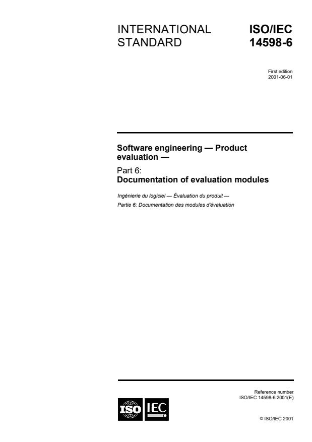 ISO/IEC 14598-6:2001 - Software engineering -- Product evaluation