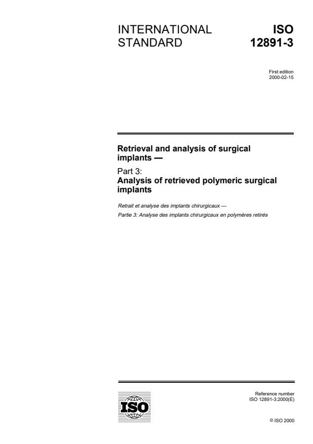 ISO 12891-3:2000 - Retrieval and analysis of surgical implants