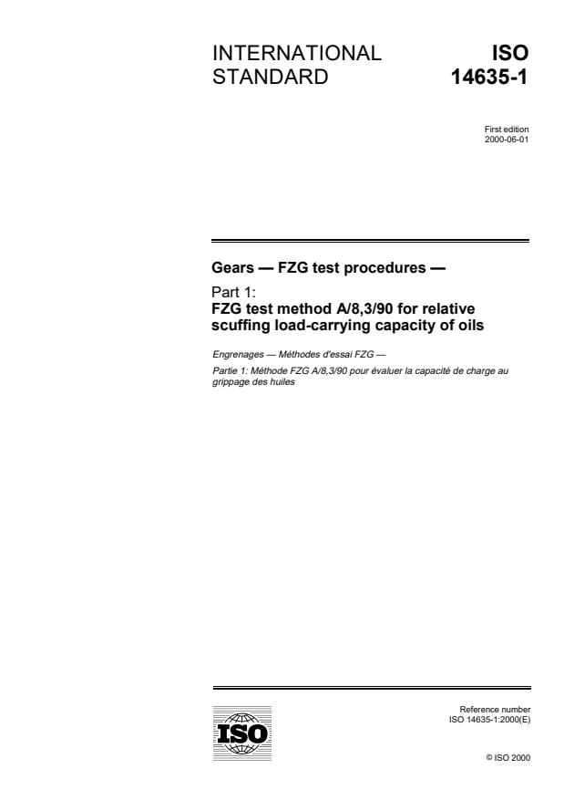 ISO 14635-1:2000 - Gears -- FZG test procedures