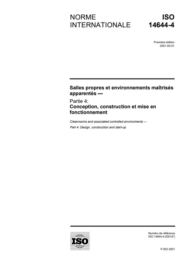 ISO 14644-4:2001 - Salles propres et environnements maîtrisés apparentés