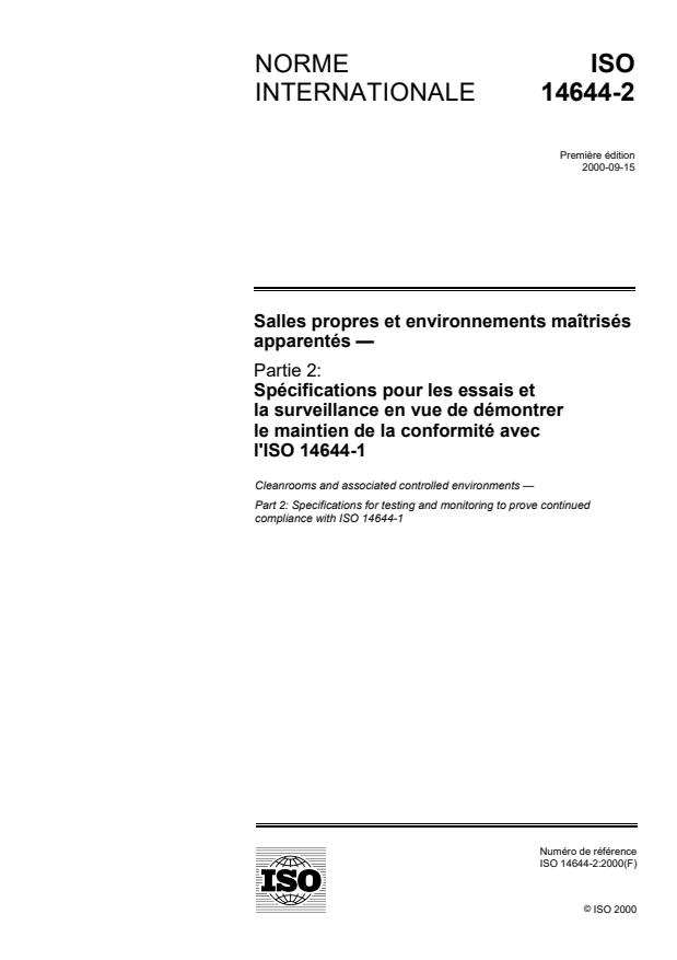 ISO 14644-2:2000 - Salles propres et environnements maîtrisés apparentés