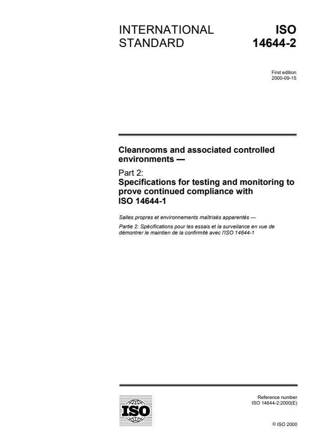 ISO 14644-2:2000 - Cleanrooms and associated controlled environments