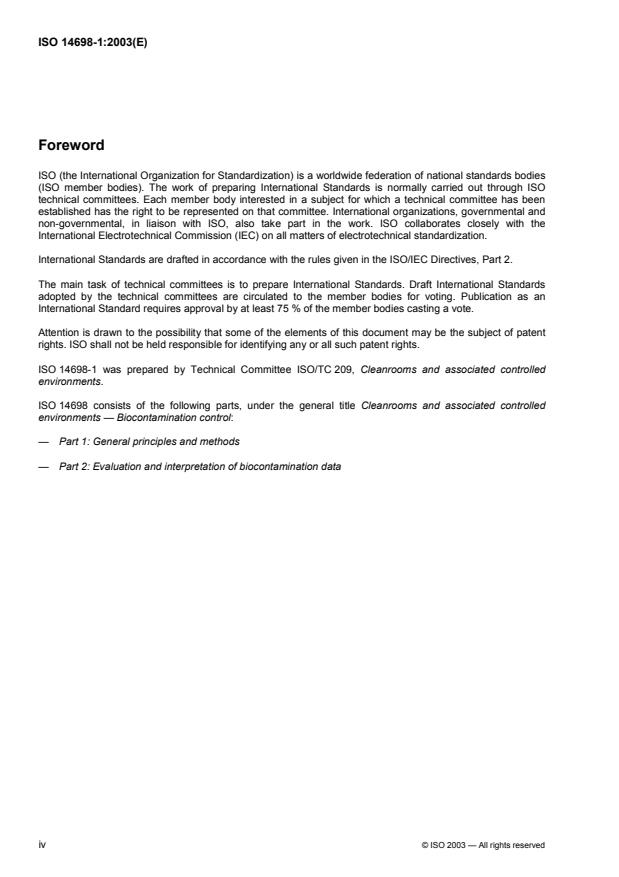ISO 14698-1:2003 ISO 14698-1:2003 - Cleanrooms and associated controlled environments -- Biocontamination control - Page 4 preview