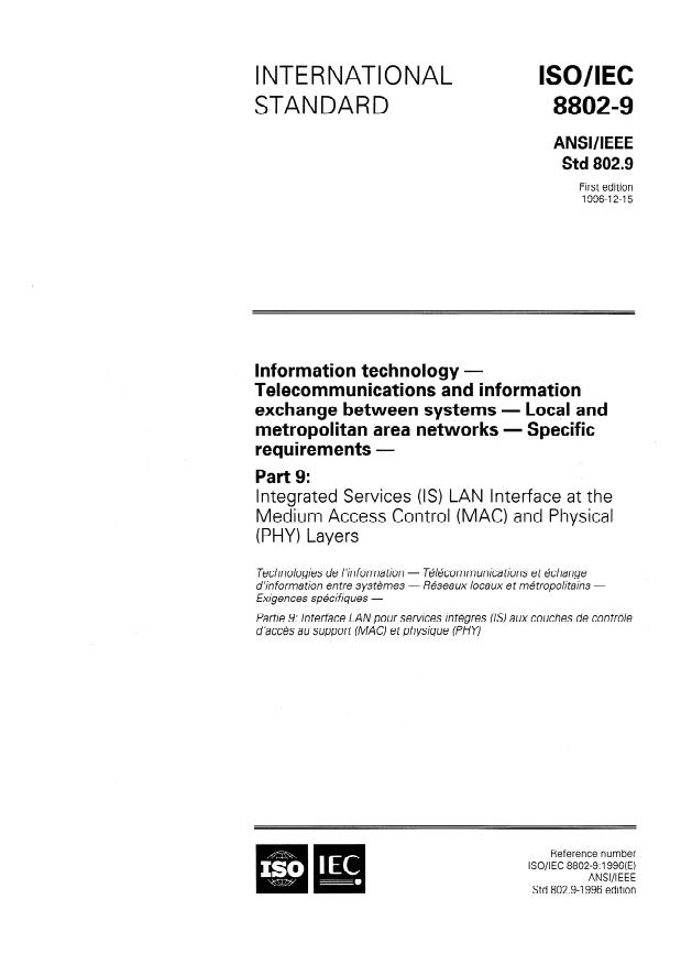 ISO/IEC 8802-9:1996 - Information technology -- Telecommunications and information exchange between systems -- Local and metropolitan area networks -- Specific requirements