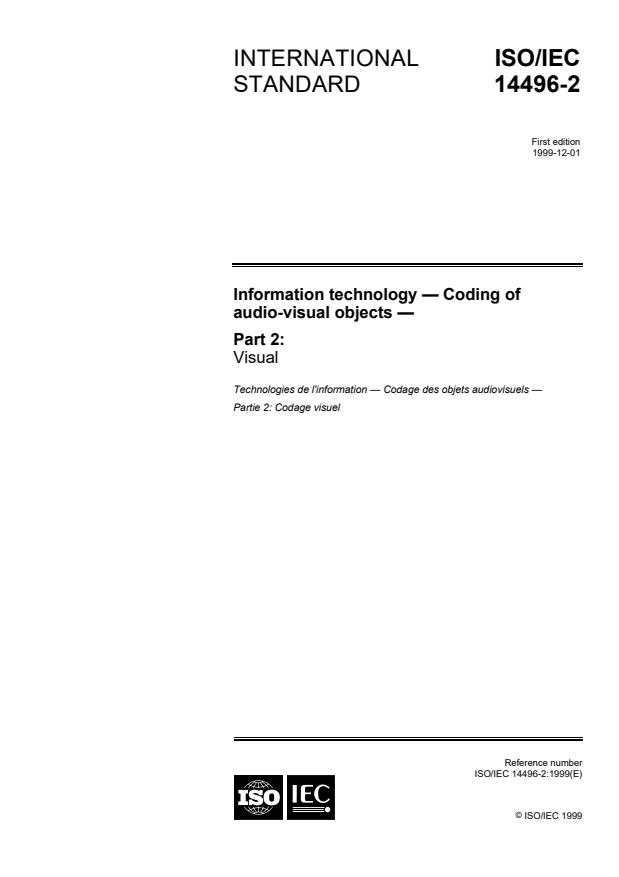 ISO/IEC 14496-2:1999 - Information technology -- Coding of audio-visual objects