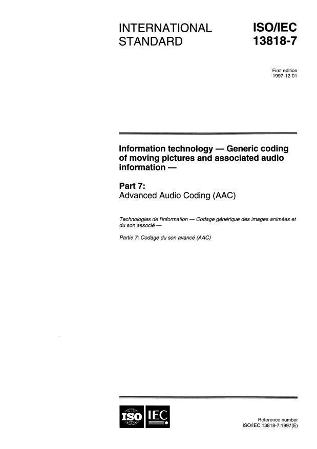 ISO/IEC 13818-7:1997 - Information technology -- Generic coding of moving pictures and associated audio information