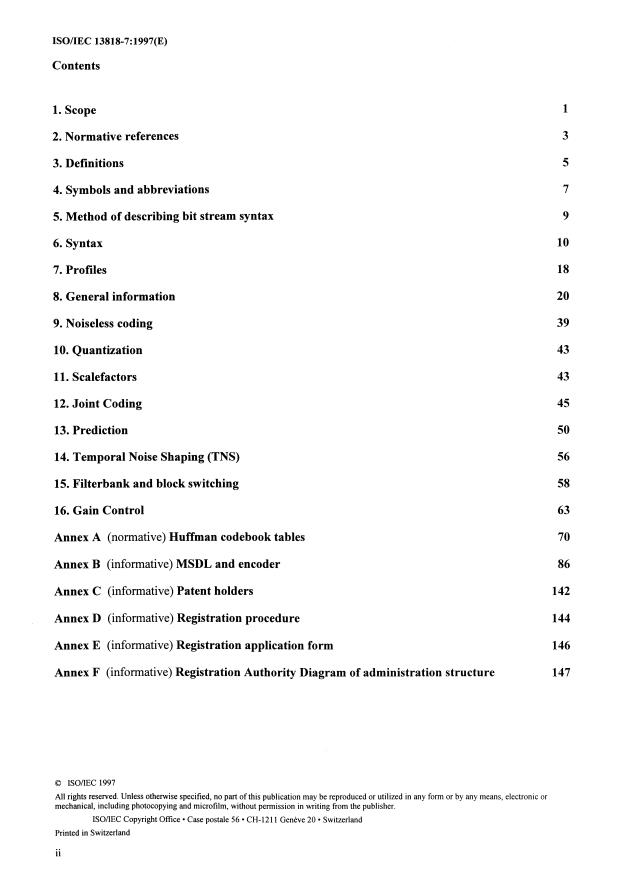 ISO/IEC 13818-7:1997 ISO/IEC 13818-7:1997 - Information technology -- Generic coding of moving pictures and associated audio information - Page 2 preview