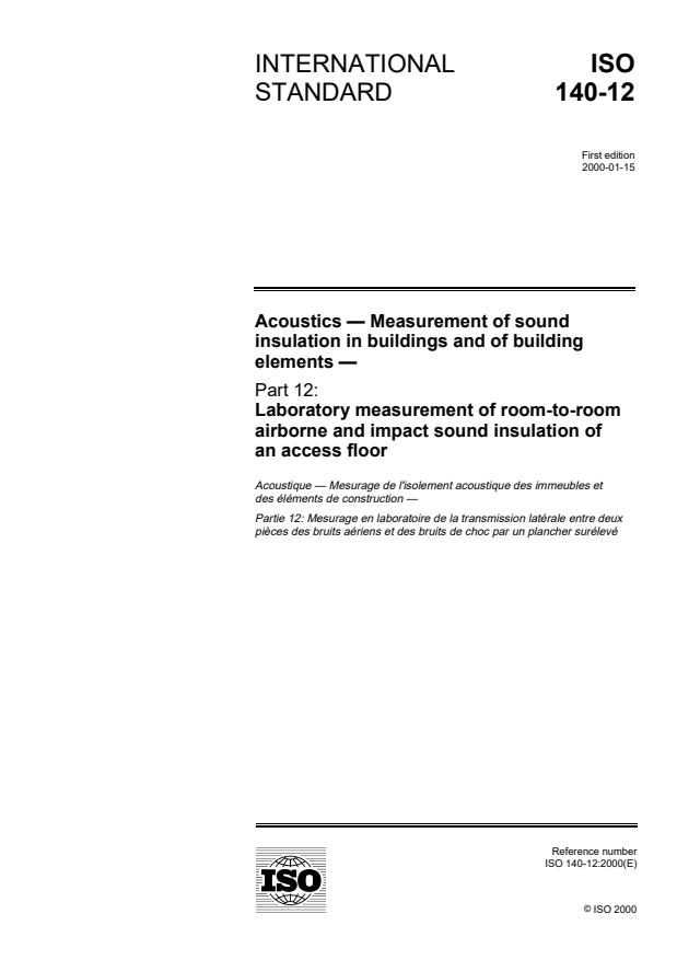 ISO 140-12:2000 - Acoustics -- Measurement of sound insulation in buildings and of building elements