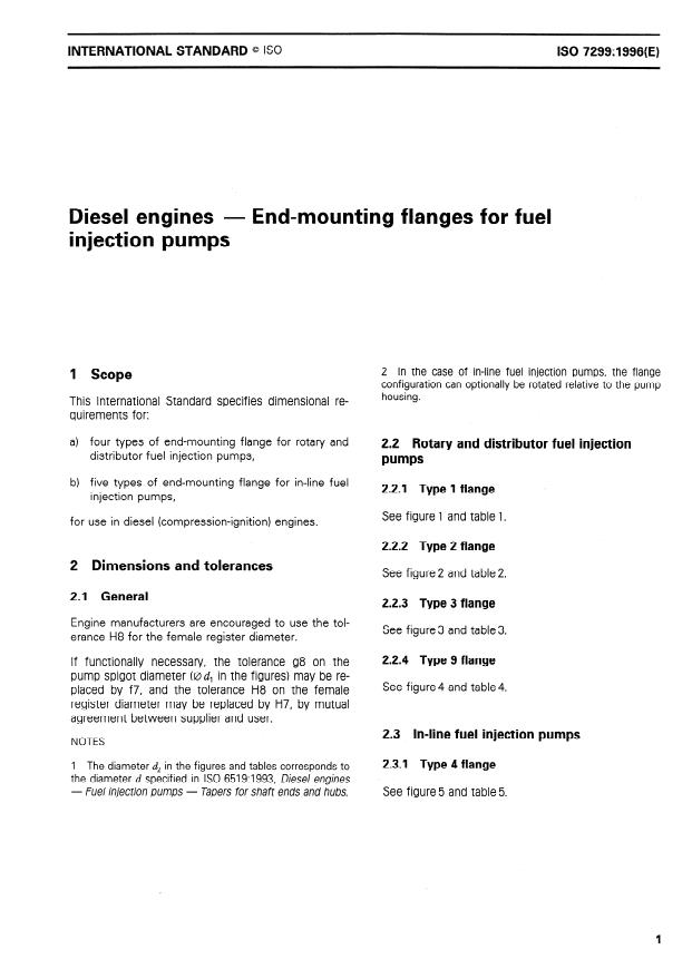 ISO 7299:1996 - Diesel engines -- End-mounting flanges for fuel injection pumps