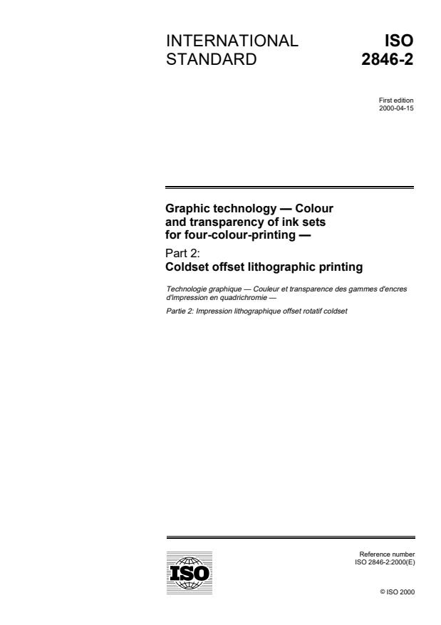 ISO 2846-2:2000 - Graphic technology -- Colour and transparency of printing ink sets for four-colour-printing