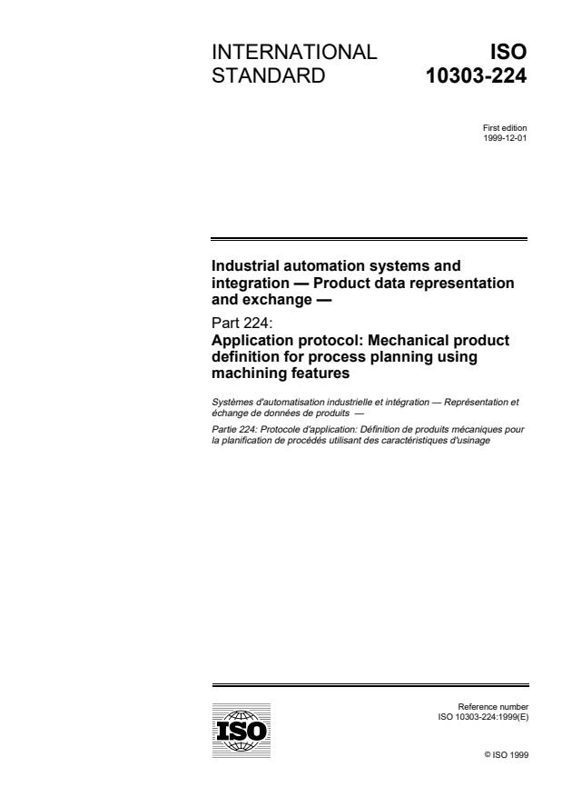 ISO 10303-224:1999 - Industrial automation systems and integration -- Product data representation and exchange