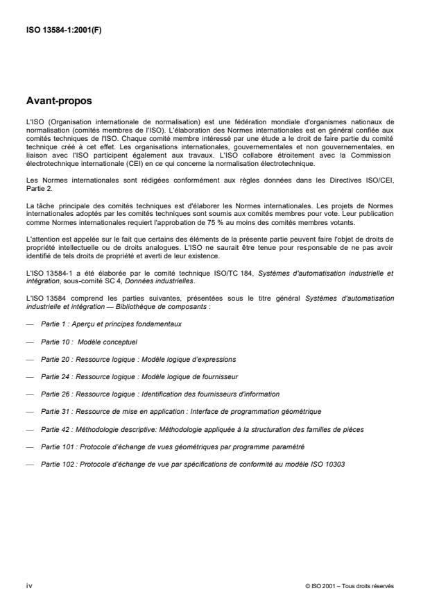 ISO 13584-1:2001 ISO 13584-1:2001 - Systemes d'automatisation industrielle et intégration -- Bibliotheque de composants - Page 4 preview