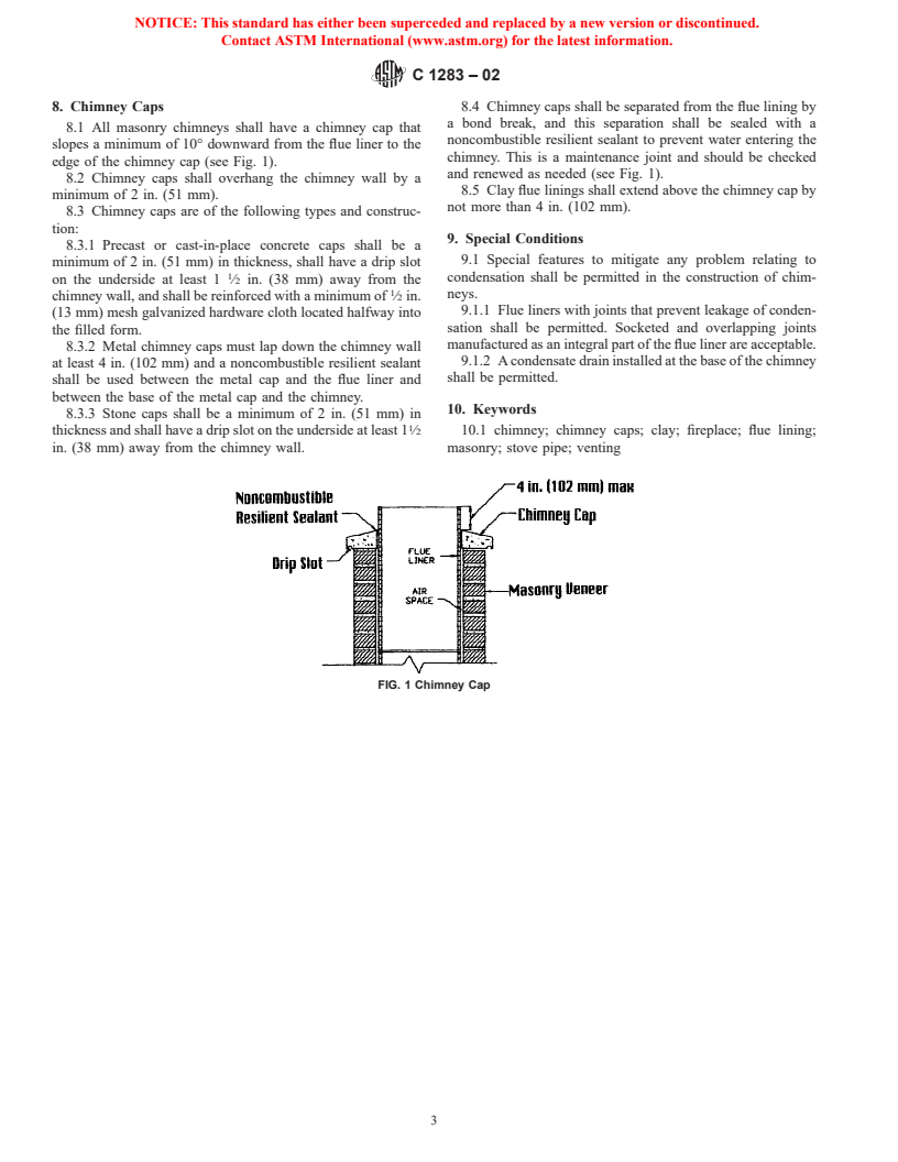 ASTM C1283-02 - Standard Practice for Installing Clay Flue Lining