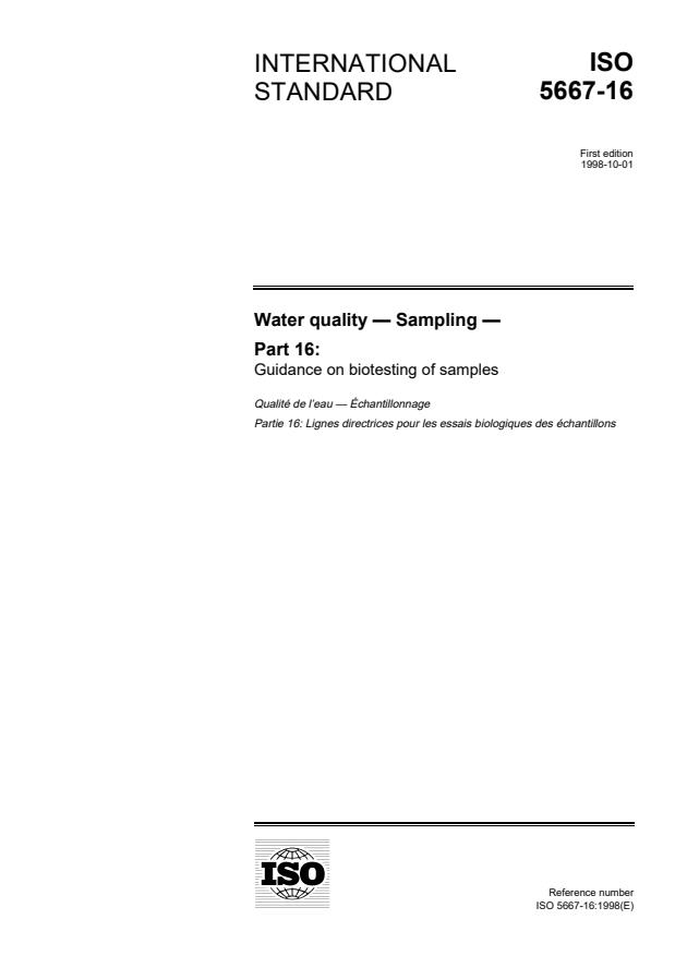 ISO 5667-16:1998 - Water quality -- Sampling