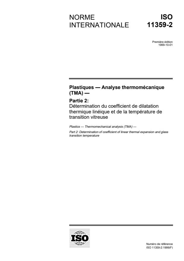 ISO 11359-2:1999 - Plastiques -- Analyse thermomécanique (TMA)