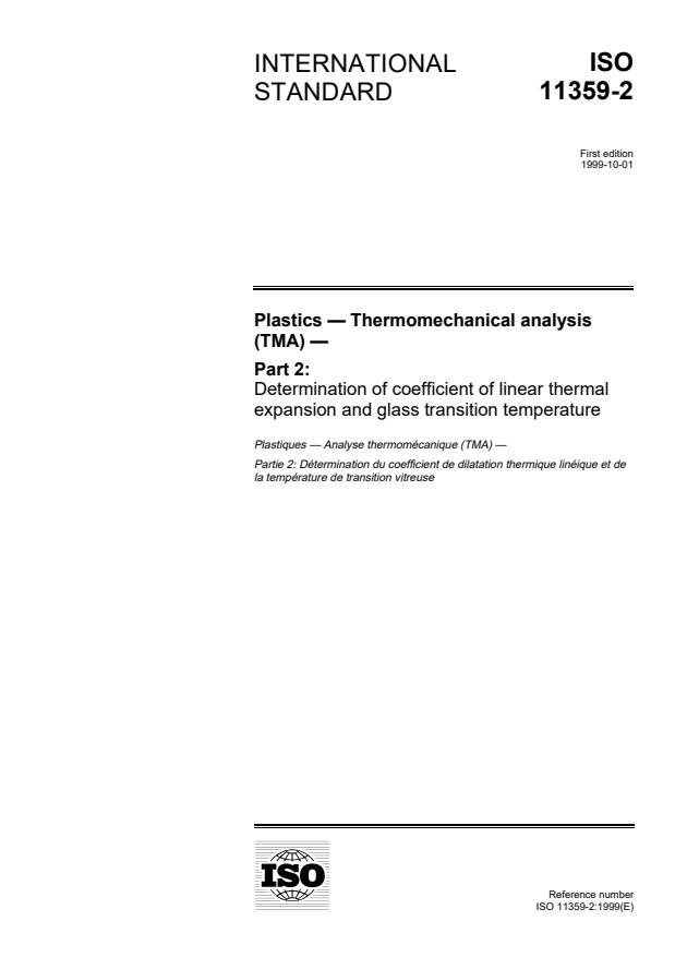 ISO 11359-2:1999 - Plastics -- Thermomechanical analysis (TMA)
