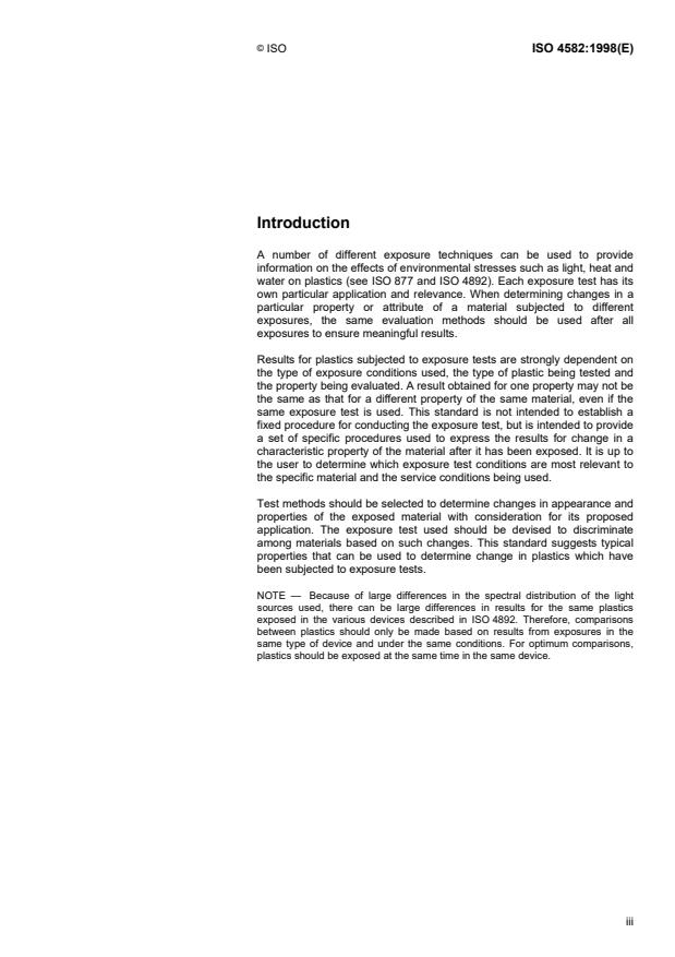 ISO 4582:1998 - Plastics -- Determination of changes in colour and variations in properties after exposure to daylight under glass, natural weathering or laboratory light sources