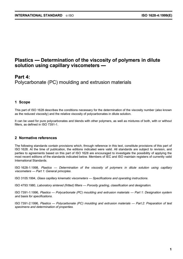 ISO 1628-4:1999 - Plastics -- Determination of the viscosity of polymers in dilute solution using capillary viscometers