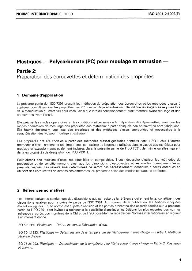 ISO 7391-2:1996 - Plastiques -- Polycarbonate (PC) pour moulage et extrusion