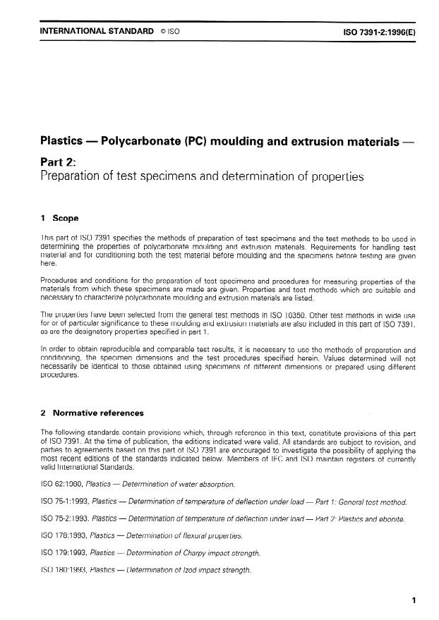 ISO 7391-2:1996 - Plastics -- Polycarbonate (PC) moulding and extrusion materials