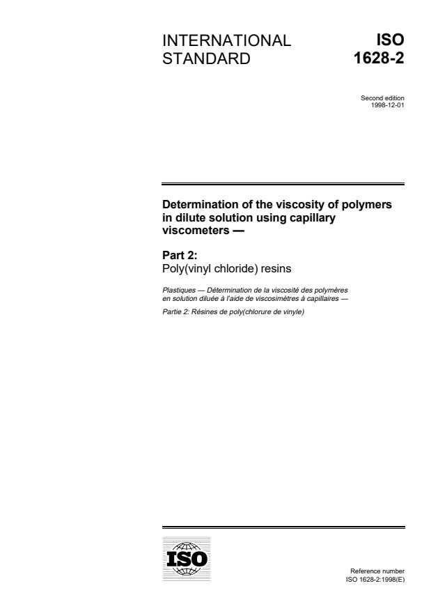 ISO 1628-2:1998 - Plastics -- Determination of the viscosity of polymers in dilute solution using capillary viscometers