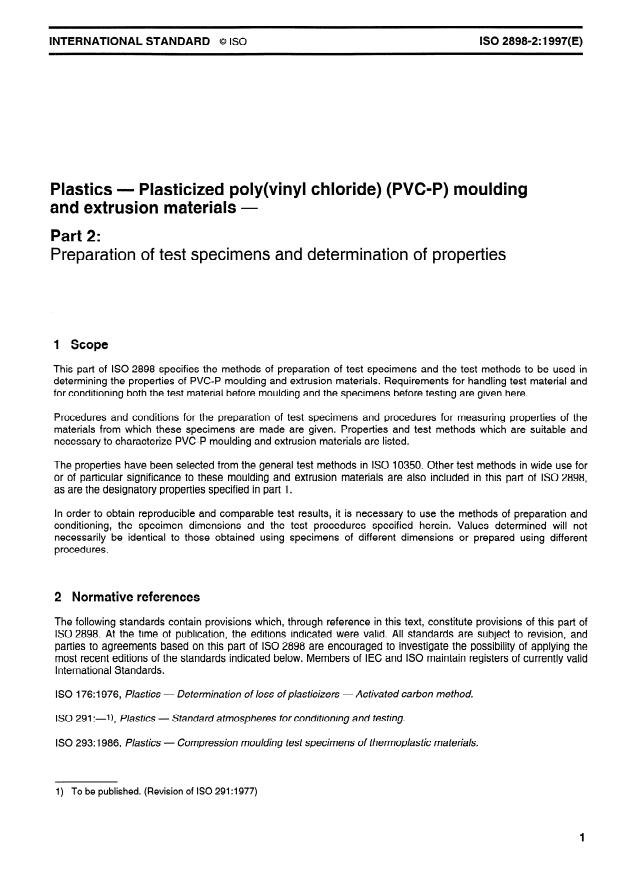 ISO 2898-2:1997 - Plastics -- Plasticized poly(vinyl chloride) (PVC-P) moulding and extrusion materials