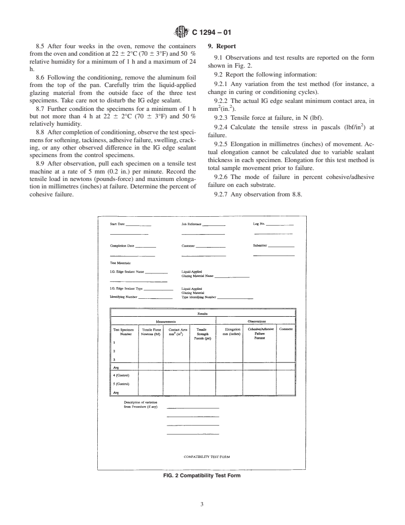 ASTM C1294-01 - Standard Test Method for Compatibility of Insulating Glass Edge Sealants with Liquid-Applied Glazing Materials