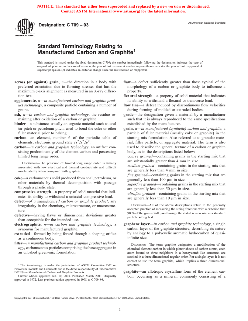 ASTM C709-03 - Standard Terminology Relating to Manufactured Carbon and Graphite