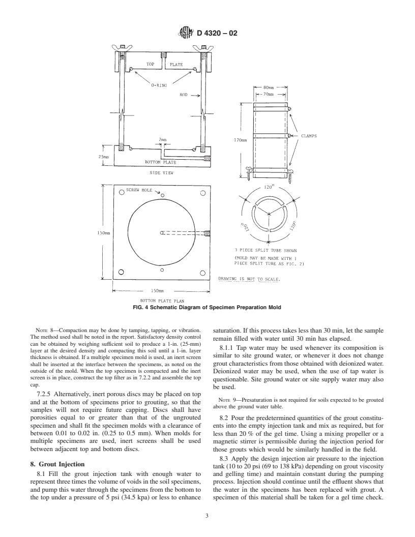 ASTM D4320-02 - Standard Test Method for Laboratory Preparation of Chemically Grouted Soil Specimens for Obtaining Design Strength Parameters