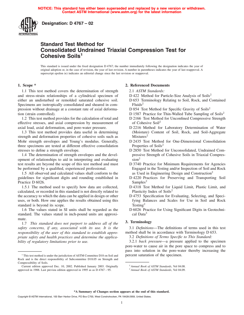 ASTM D4767-02 - Standard Test Method for Consolidated Undrained Triaxial Compression Test for Cohesive Soils