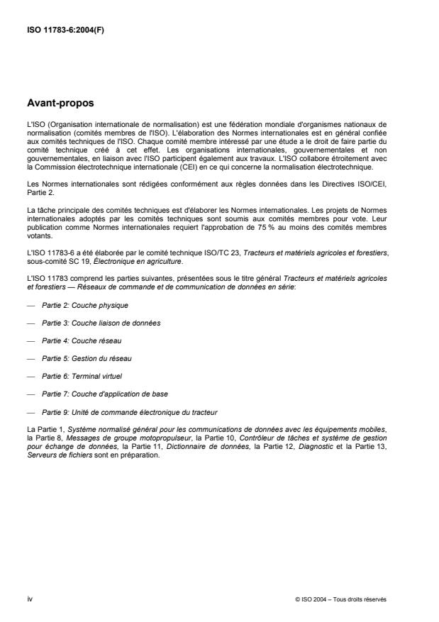 ISO 11783-6:2004 ISO 11783-6:2004 - Tracteurs et matériels agricoles et forestiers -- Réseaux de commande et de communication de données en série - Page 4 preview