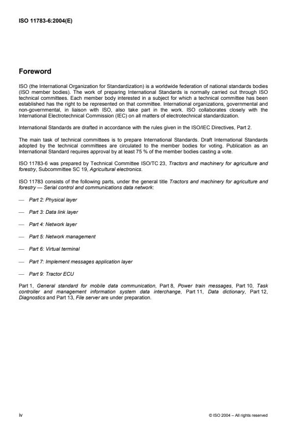 ISO 11783-6:2004 ISO 11783-6:2004 - Tractors and machinery for agriculture and forestry -- Serial control and communications data network - Page 4 preview