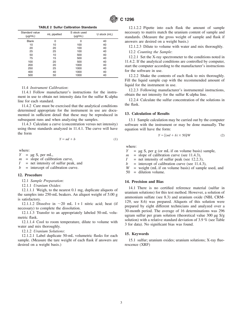 ASTM C1296-95(2001) - Standard Test Method for Determination of Sulfur in Uranium Oxides and Uranyl Nitrate Solutions by X-Ray Fluorescence (XRF)