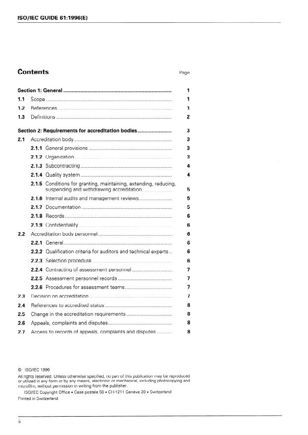 ISO/IEC Guide 61:1996 ISO/IEC Guide 61:1996 - General requirements for assessment and accreditation of certification/registration bodies - Page 2 preview