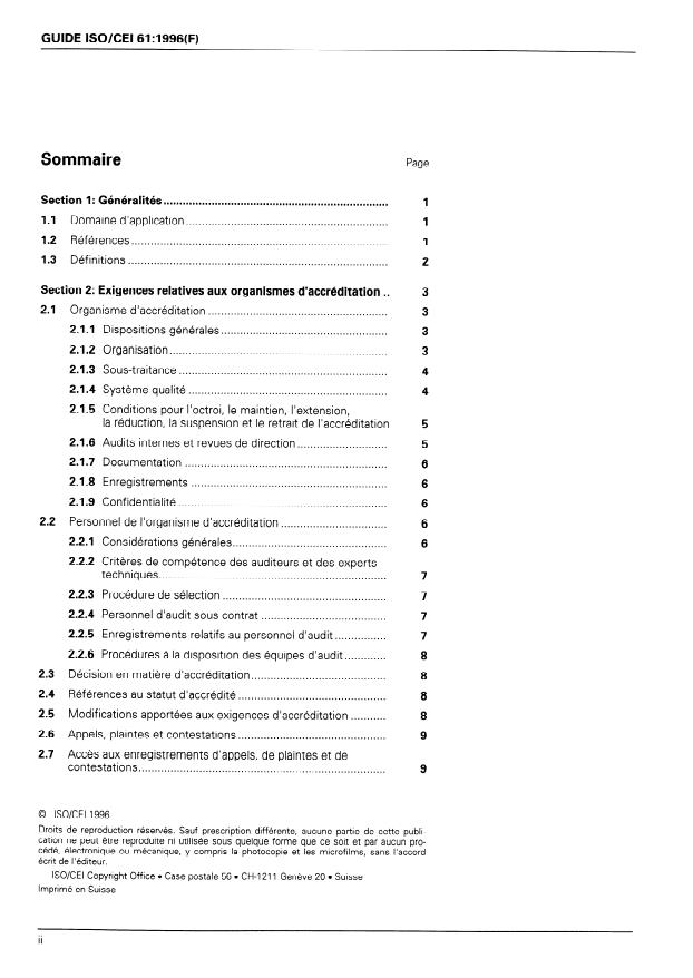 ISO/IEC Guide 61:1996 ISO/IEC Guide 61:1996 - Exigences générales pour l'évaluation et l'accréditation d'organismes de certification/d'enregistrement - Page 2 preview