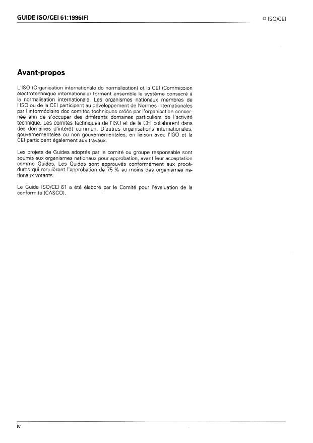 ISO/IEC Guide 61:1996 ISO/IEC Guide 61:1996 - Exigences générales pour l'évaluation et l'accréditation d'organismes de certification/d'enregistrement - Page 4 preview