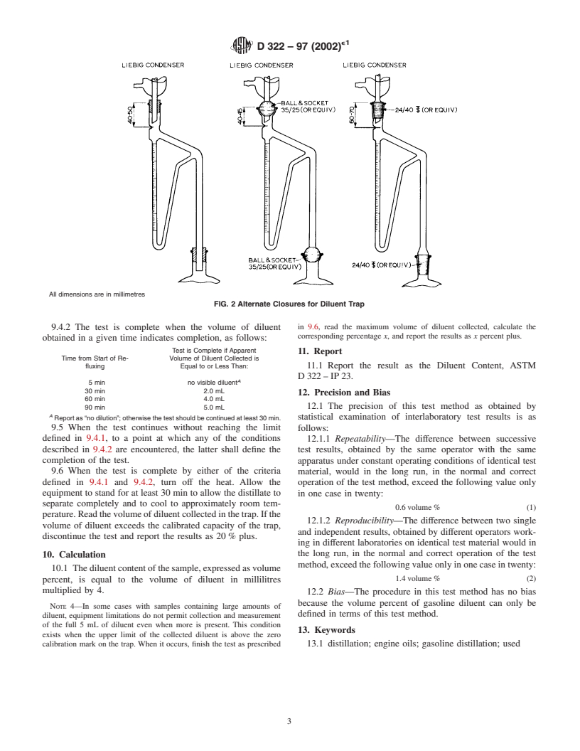 ASTM D322-97(2002)e1 - Standard Test Method for Gasoline Diluent in Used Gasoline Engine Oils by Distillation