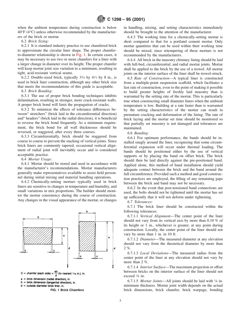 ASTM C1298-95(2001) - Standard Guide for the Design and Construction of Brick Liners for Industrial Chimneys