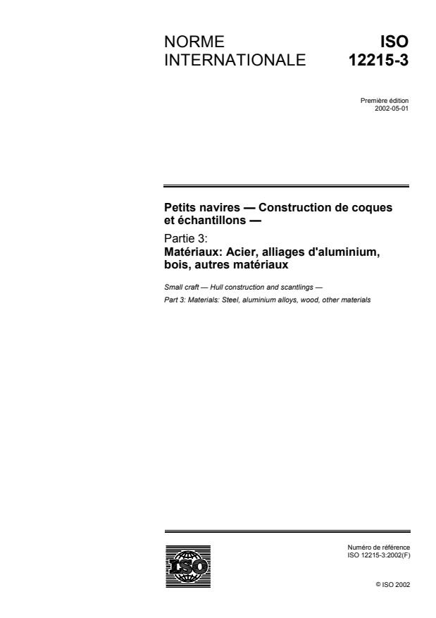 ISO 12215-3:2002 - Petits navires -- Construction de coques et échantillons