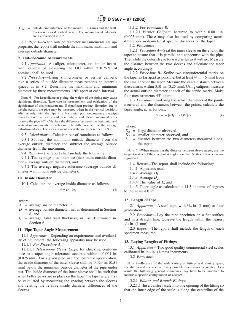 ASTM D3567-97(2002) - Standard Practice for Determining Dimensions of "Fiberglass" (Glass-Fiber-Reinforced Thermosetting Resin) Pipe and Fittings