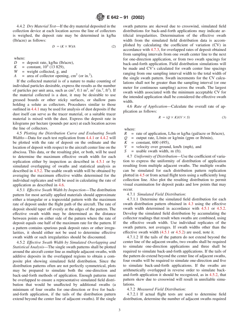 ASTM E642-91(2002) - Standard Practice for Determining Application Rates and Distribution Patterns from Aerial Application Equipment