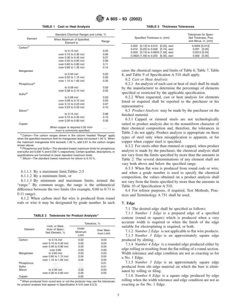 ASTM A805-93(2002) - Standard Specification for Steel, Flat Wire, Carbon, Cold-Rolled