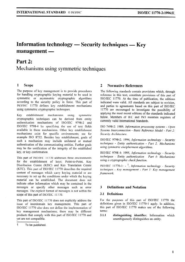 ISO/IEC 11770-2:1996 - Information technology -- Security techniques -- Key management