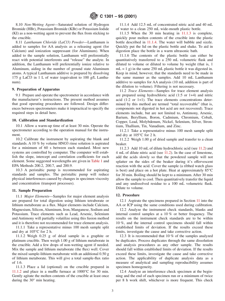 ASTM C1301-95(2001) - Standard Test Method for Major and Trace Elements in Limestone and Lime by Inductively Coupled Plasma-Atomic Emission Spectroscopy (ICP) and Atomic Absorption (AA)