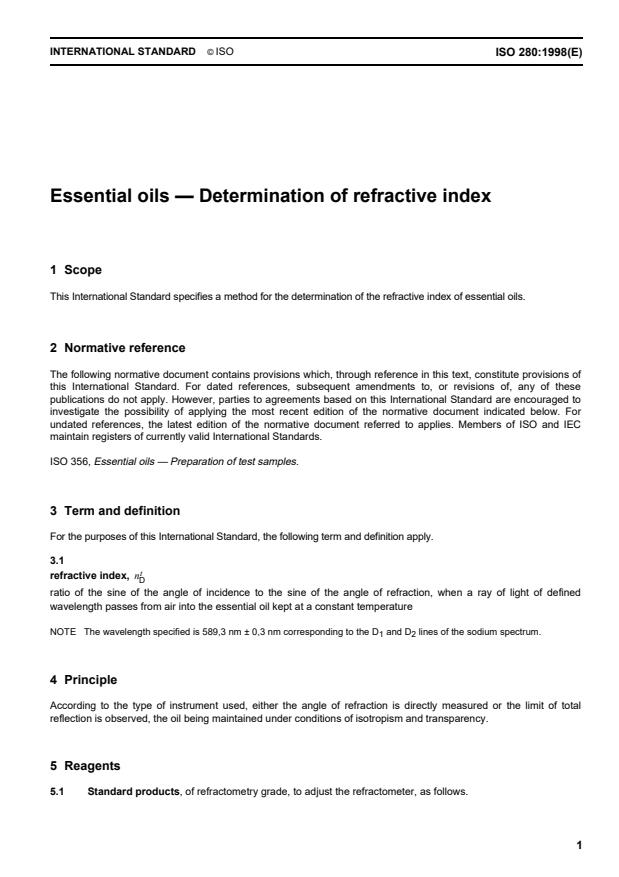 ISO 280:1998 - Essential oils -- Determination of refractive index