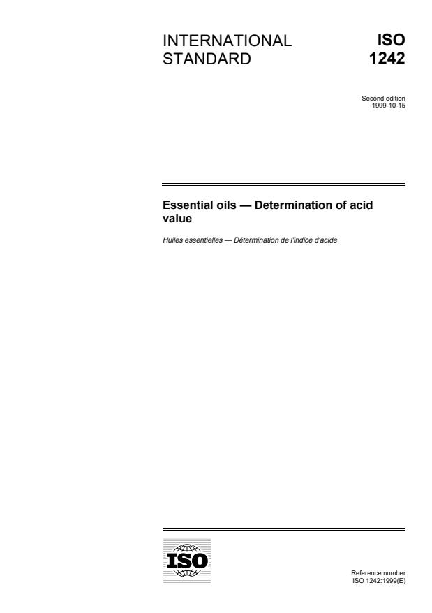 ISO 1242:1999 - Essential oils -- Determination of acid value